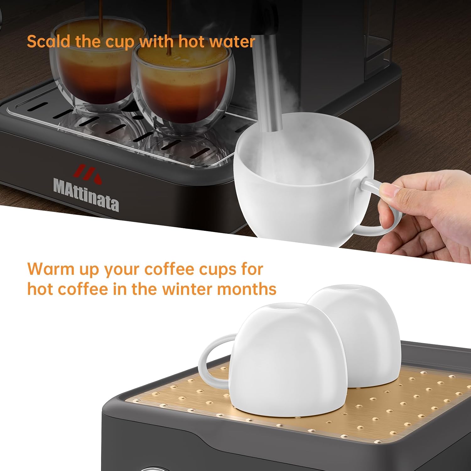 MAttinata Espresso Machine 20 Bar, Espresso Coffee Maker with Professional Milk Frother Steam Wand for Cappuccino & Latte, 60oz Removable Water Tank for Home，Stainless Steel