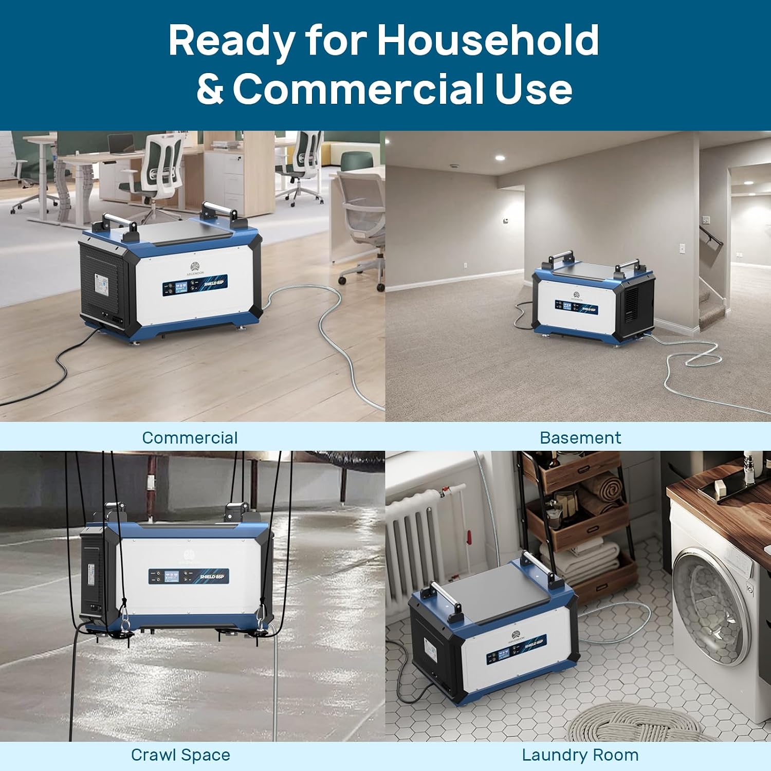 ARGENDON 180 Pints Commercial Dehumidifier with Pump for Crawl Space, Industry Water Damage Unit for up to 2,300 sq ft Large Space, Job Sites, Basement, Auto Defrost, 5 Years Limited Warranty