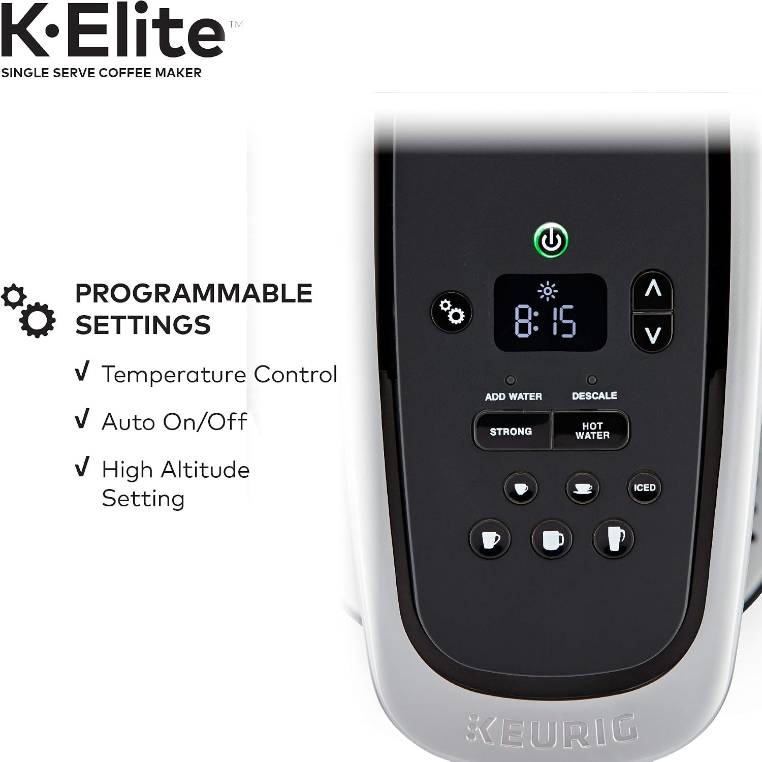 Keurig K-Elite Brushed Slate Single Serve Coffee Maker Milk Frother for Hot and Cold Milk Foam