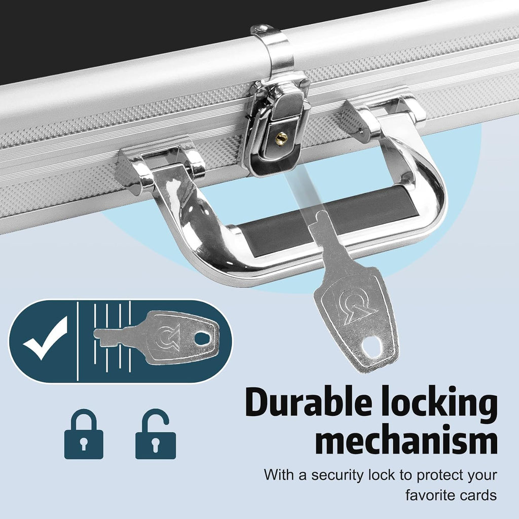 Silver Large 34'x22' Aluminum Show Card Display Case, Lockable Trading Card Display Case with Handle, Sports Card/TCG/Jewelry Display Box Silver