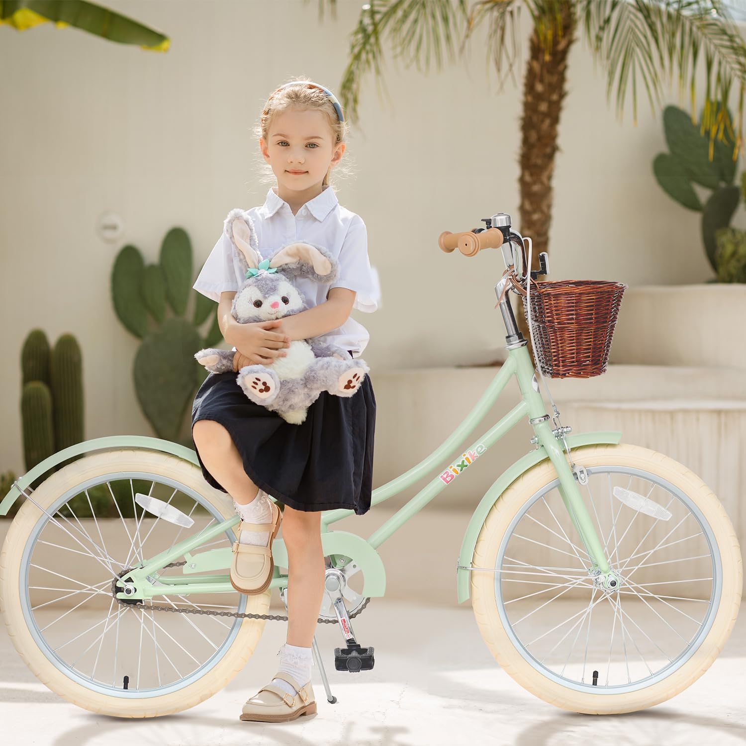 Bixike Retro Design Girls Bike with Basket and Coaster Brake for 3-13 Years Old Kids, 14 16 18 Inch Cruiser Bicycle for Toddlers with Training Wheels, 20 24 26 Inch with Kickstand, Multiple Colors
