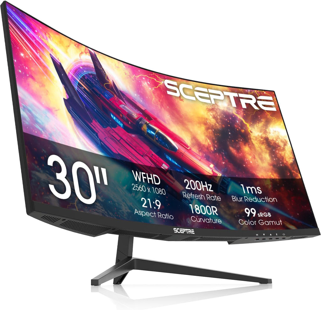 Sceptre Prime Curved 30-inch Gaming Monitor 200+Hz FreeSync Build-in Speakers 2560 x 1080p HDMI DP Machine Black 2026 (C305B-200UN Series)