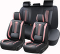 Huidasource Car Seat Cover, Seat Covers Nappa Leather with Lumbar Support, Side Elastic Fabric, Velcro Adjustable, Airbag, Ventilation Heating, Universal Fit for Most Cars SUV Trucks, Black＆Pink