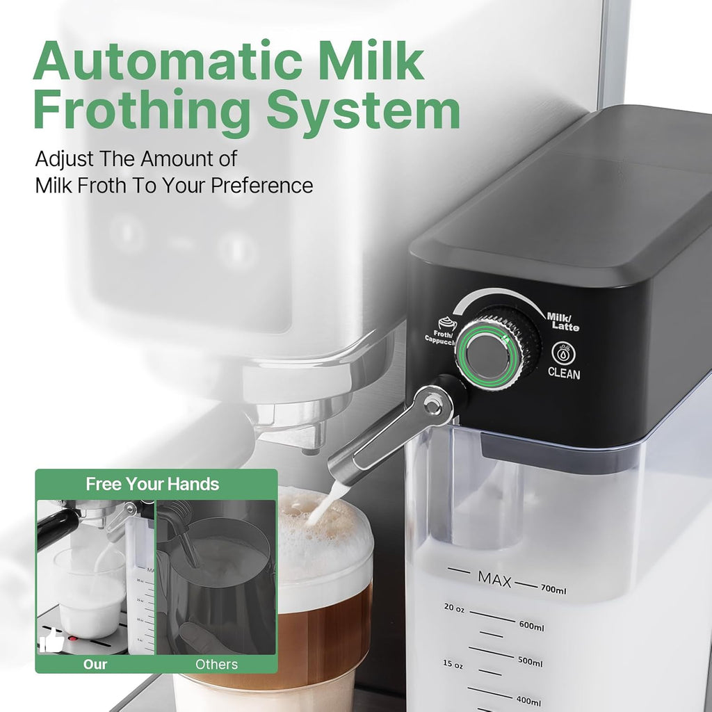 URintells Cuising Espresso Machine 20 Bar, Touchscreen Espresso Maker with Automatic Milk Frother for Cappuccino Latte, Expresso Coffee Machine for Home with Dual Heating System and Dual Pump