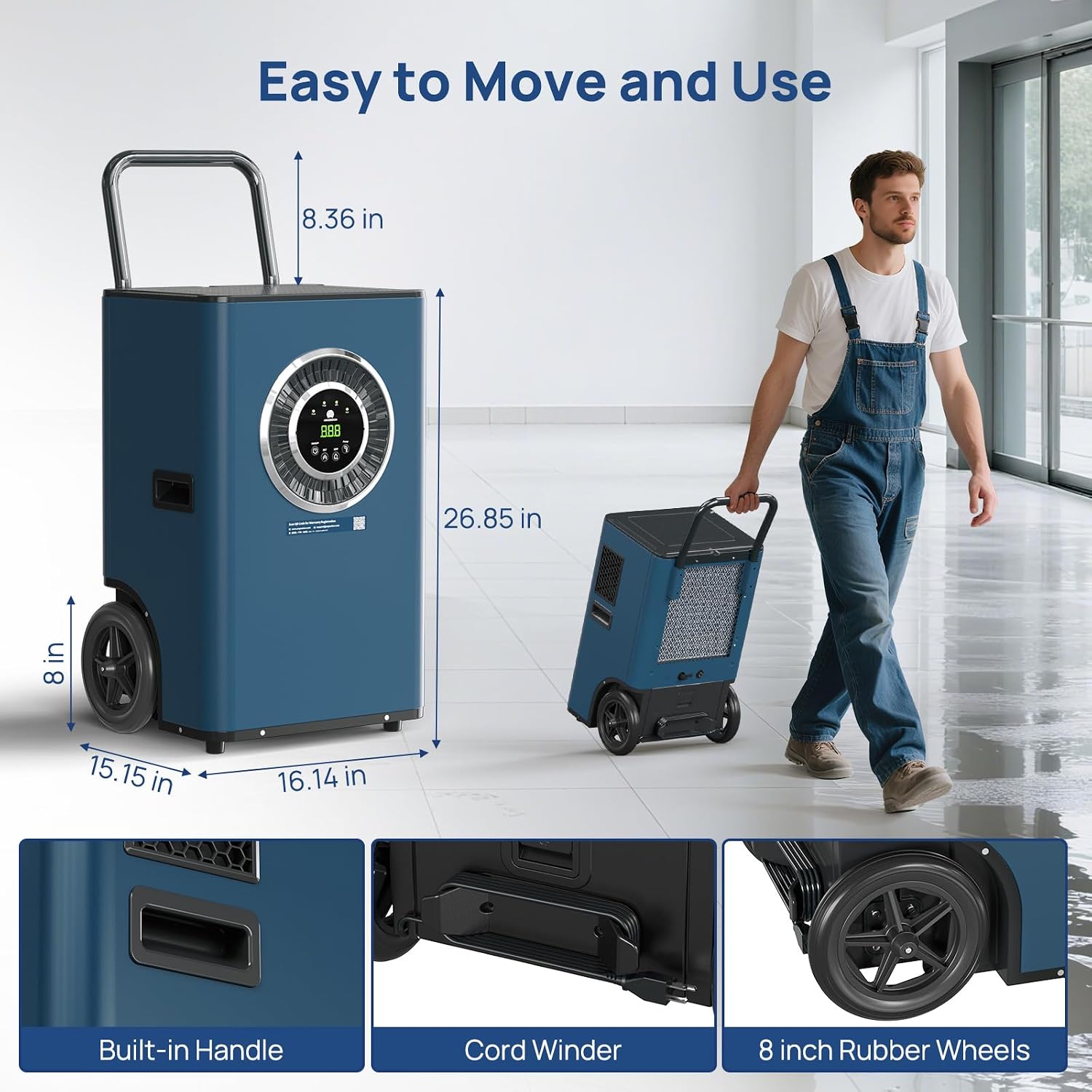 ARGENDON 110 Pints Commercial Dehumidifier with Drain Hose for Basement, Heavy Duty Dehumidifiers with Pump on Wheels for Industrial Uses, Water Damage Restoration, AUTO Defrost, 5-Years Warranty