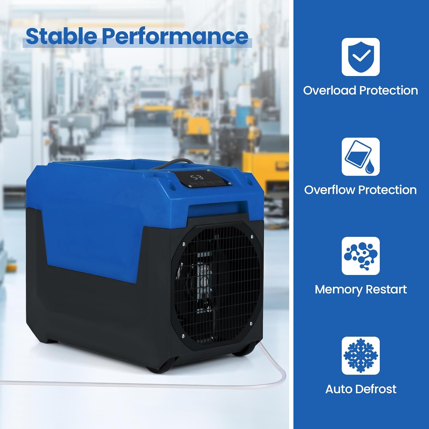 COSTWAY 140 Pints Commercial Dehumidifier with Pump, Portable Industrial Dehumidifier with Drain Hose for Basements, Job Sites, Water Damage Restoration (Blue)