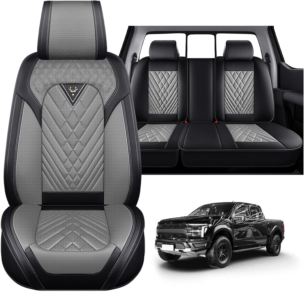 Dodge Ram Truck Seat Covers Custom for 2002-2026 1500 2002-2026 2500/3500 Crew Double Mega Quad Cab Bighorn Laramie Tradesman Classic Full Set Seat Covers Protectors(Standard 5 Seats/Black Gray)