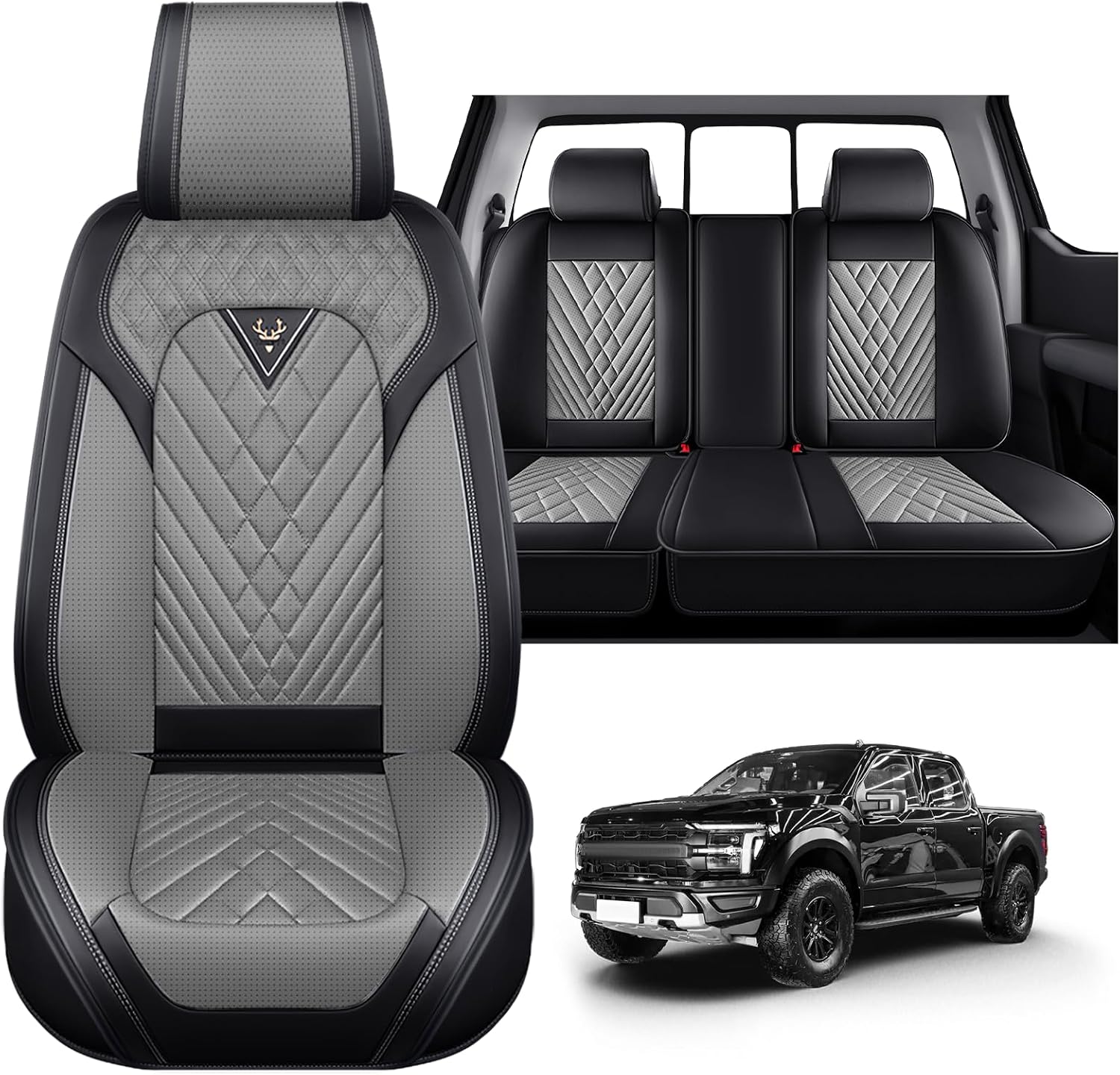 Dodge Ram Truck Seat Covers Custom for 2002-2026 1500 2002-2026 2500/3500 Crew Double Mega Quad Cab Bighorn Laramie Tradesman Classic Full Set Seat Covers Protectors(Standard 5 Seats/Black Gray)