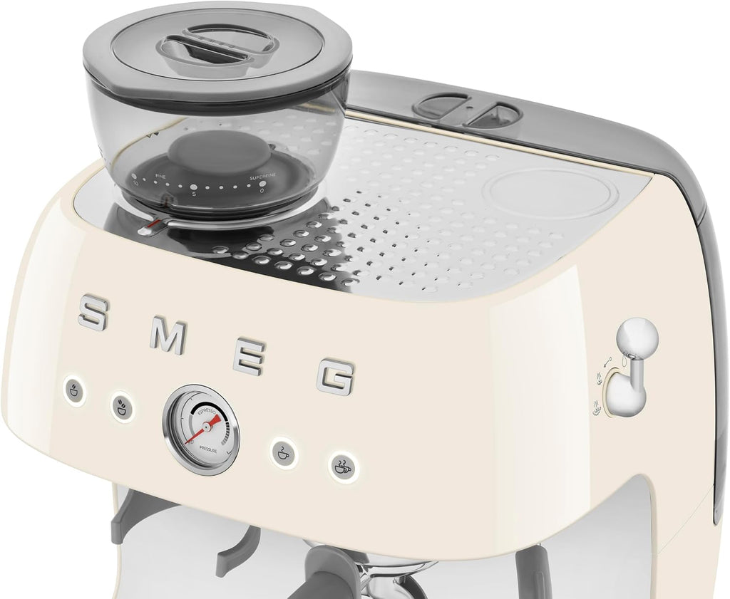 Smeg EGF03 Semi-Automatic Espresso Machine with Built-In Grinder, Dual Thermoblock, 50's Retro Style – Cream (120 V)