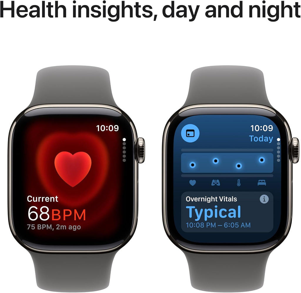 Apple Watch Series 10 [GPS + Cellular 42mm] with Natural Titanium Case with Stone Grey Sport Band - S/M. Fitness Tracker, ECG App, Always-On Retina Display, Water Resistant with AppleCare+ (2 Years)