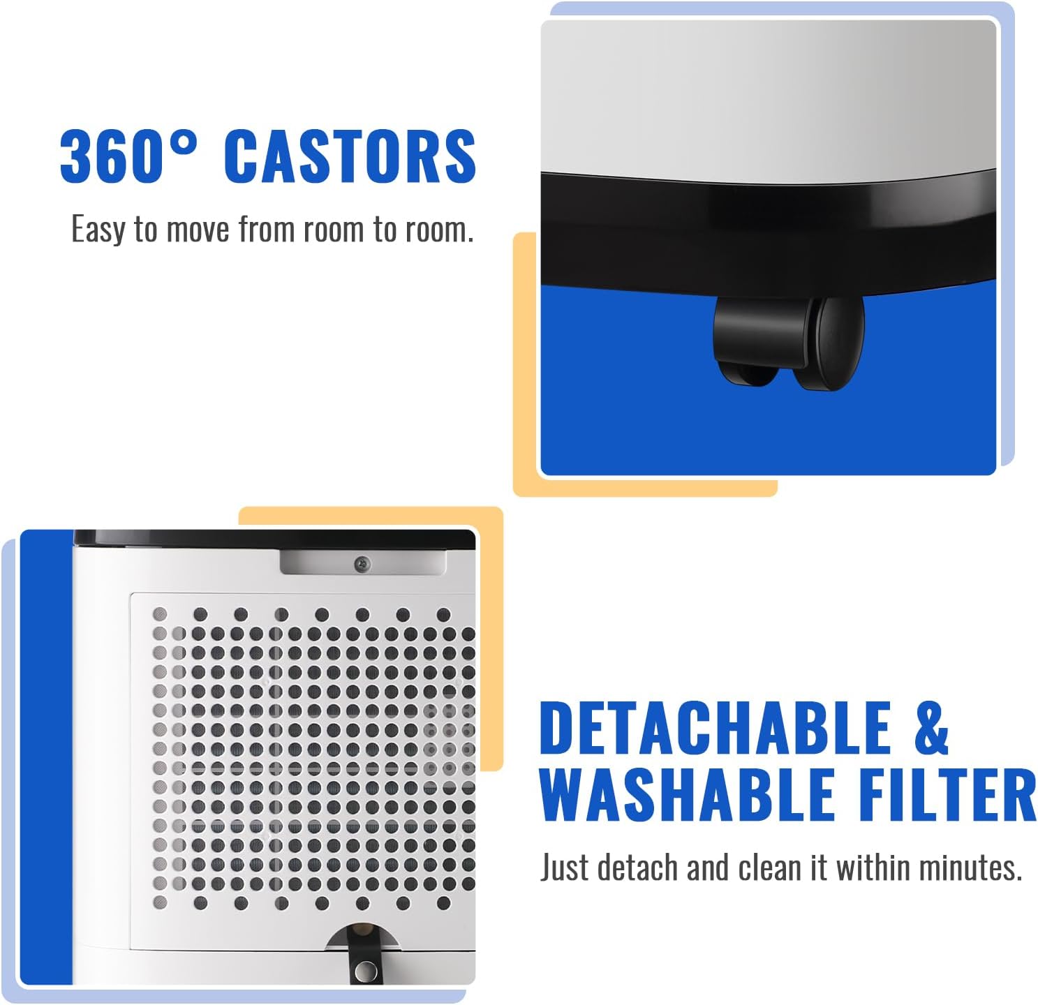 WANAI 50 Pint Portable Dehumidifier with Drain Hose for Basements, 4,500 Sq. Ft. Dehumidifiers Auto Drain or Manual Drainage, Quiet Dehumidifier for Home with 6L Water Tank