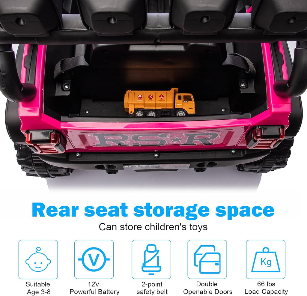 RunFast 12v Kids Ride on Car with Parent Remote Control,Electric Ride on Toys for Kids 3-5,3.7mph Max Speed,Battery Powered,Large Seat with Safety Belt,Aux Port,for Boy&Girl(Pink, 12V)