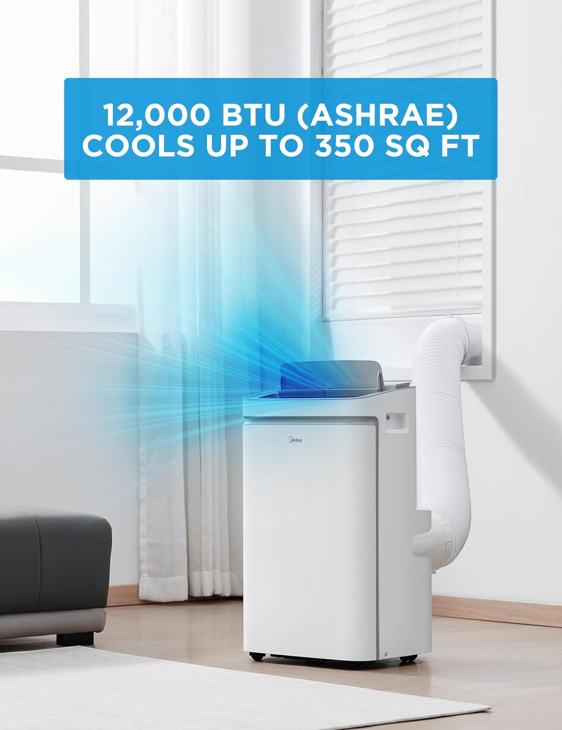 Midea 12,000 BTU ASHRAE (8,000 BTU DOE/SACC) Portable Air Conditioner, Cools up to 350 Sq.Ft., with Dehumidifier & Fan mode, Control with Remote, Amazon Alexa & Google Assistant, 2026 NEW