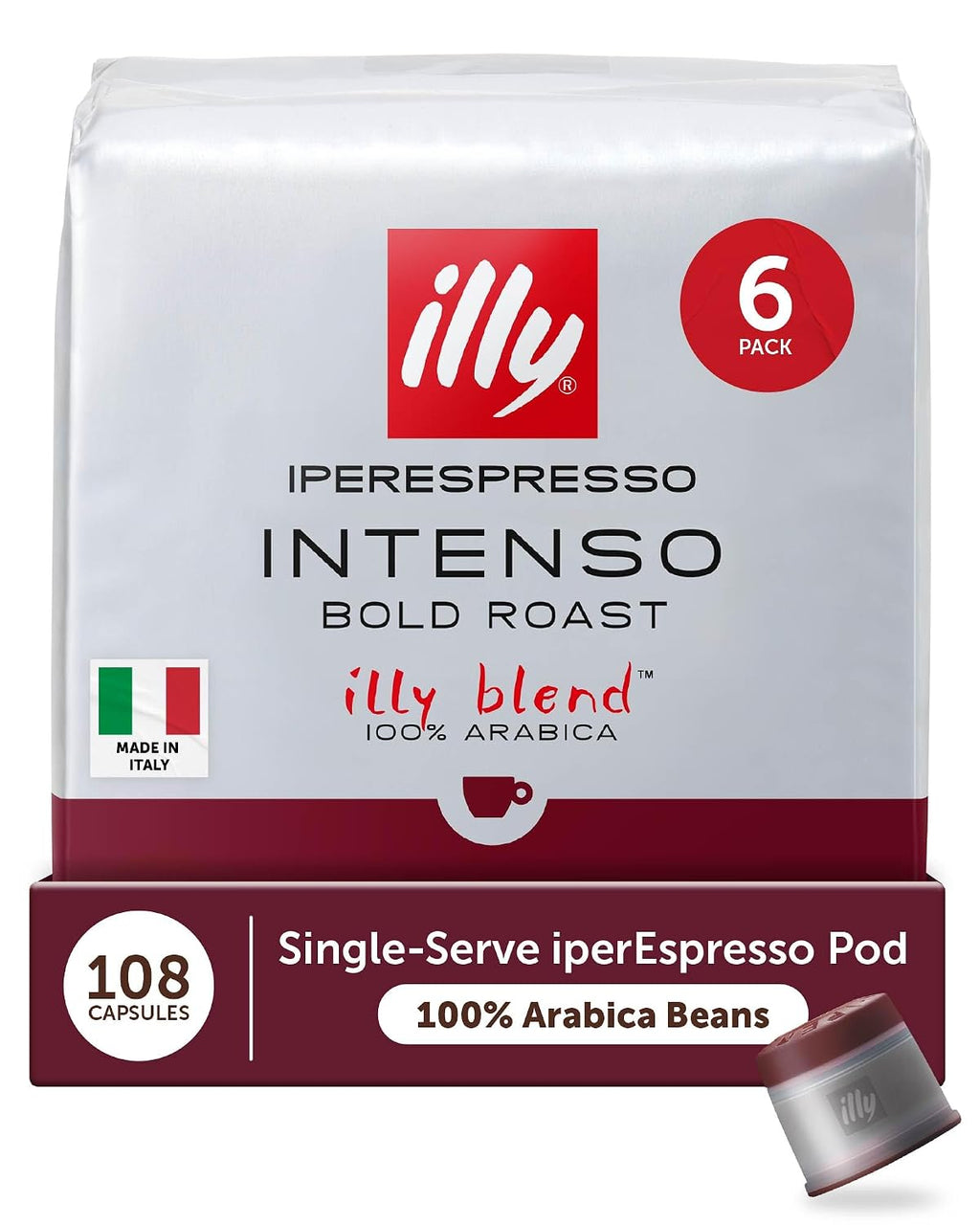 illy Coffee IperEspresso Capsules, Intenso Dark Roast Coffee Pods, 100% Arabica, Premium Italian Blend, 18 Count, 6 Pack