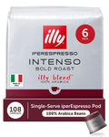 illy Coffee IperEspresso Capsules, Intenso Dark Roast Coffee Pods, 100% Arabica, Premium Italian Blend, 18 Count, 6 Pack