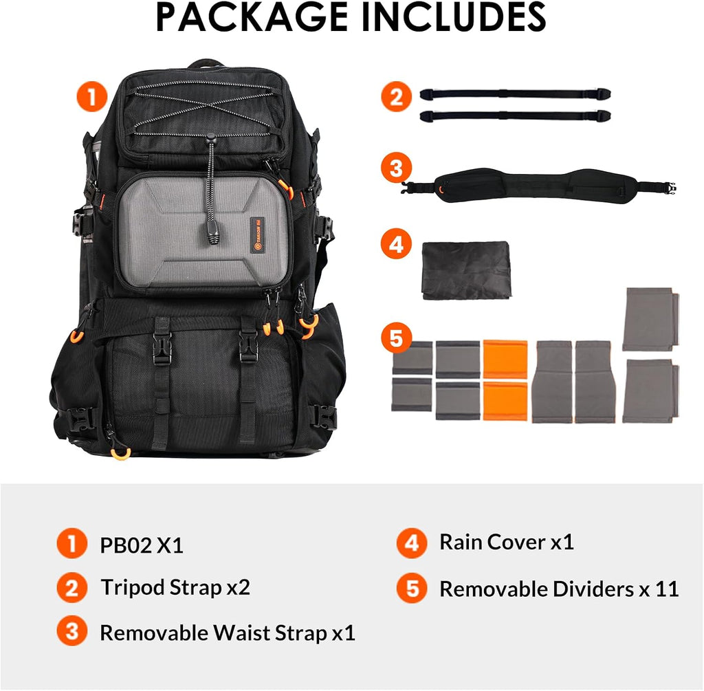 TARION Extra Large Camera Backpack - Professional DSLR Drone Bag 17.3 Laptop Compartment - Hardshell High-Density Foam Protection with Rain Cover PB02
