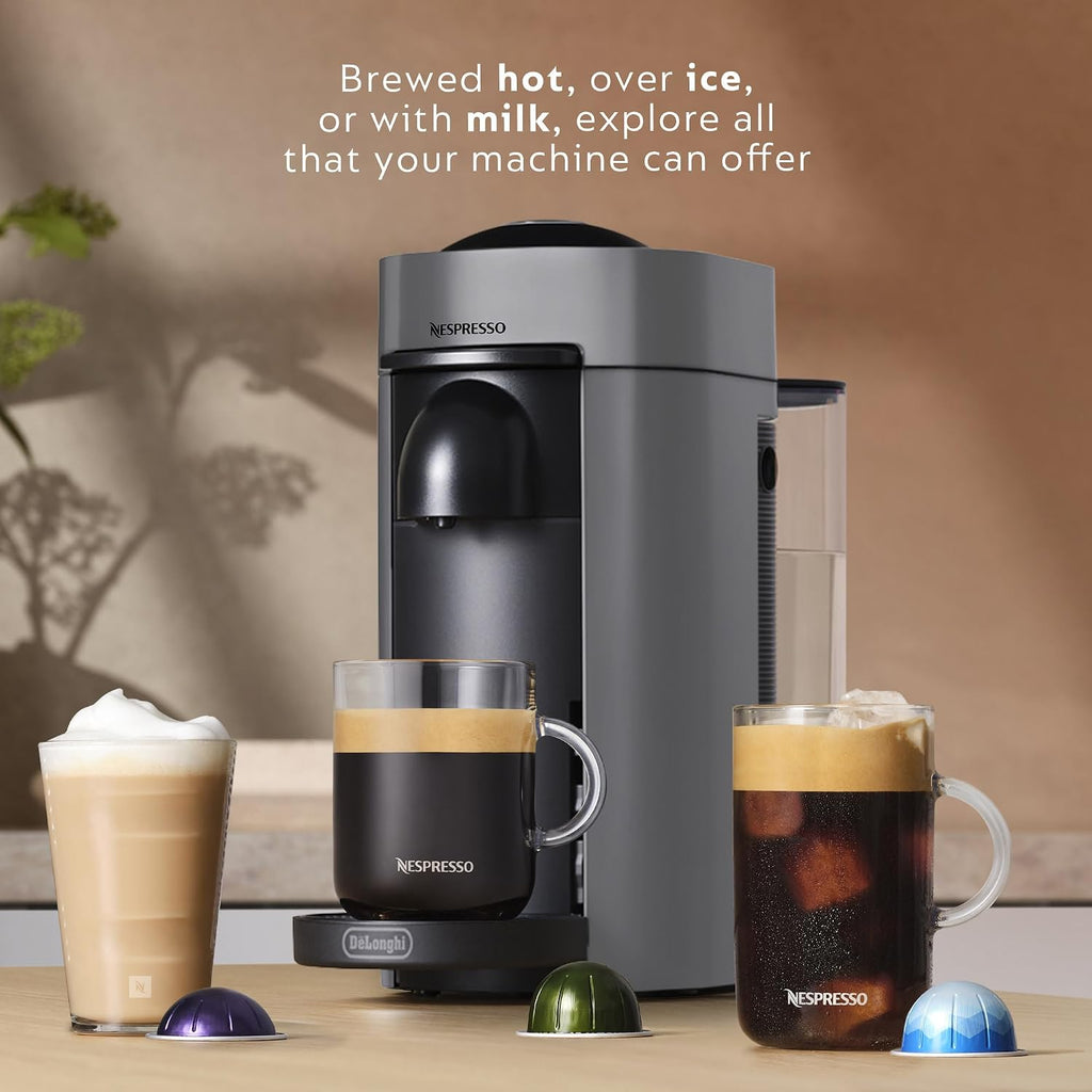 De'Longhi Nespresso Vertuo Plus Coffee and Espresso Maker by De'Longhi, Grey with Aeroccino Milk Frother