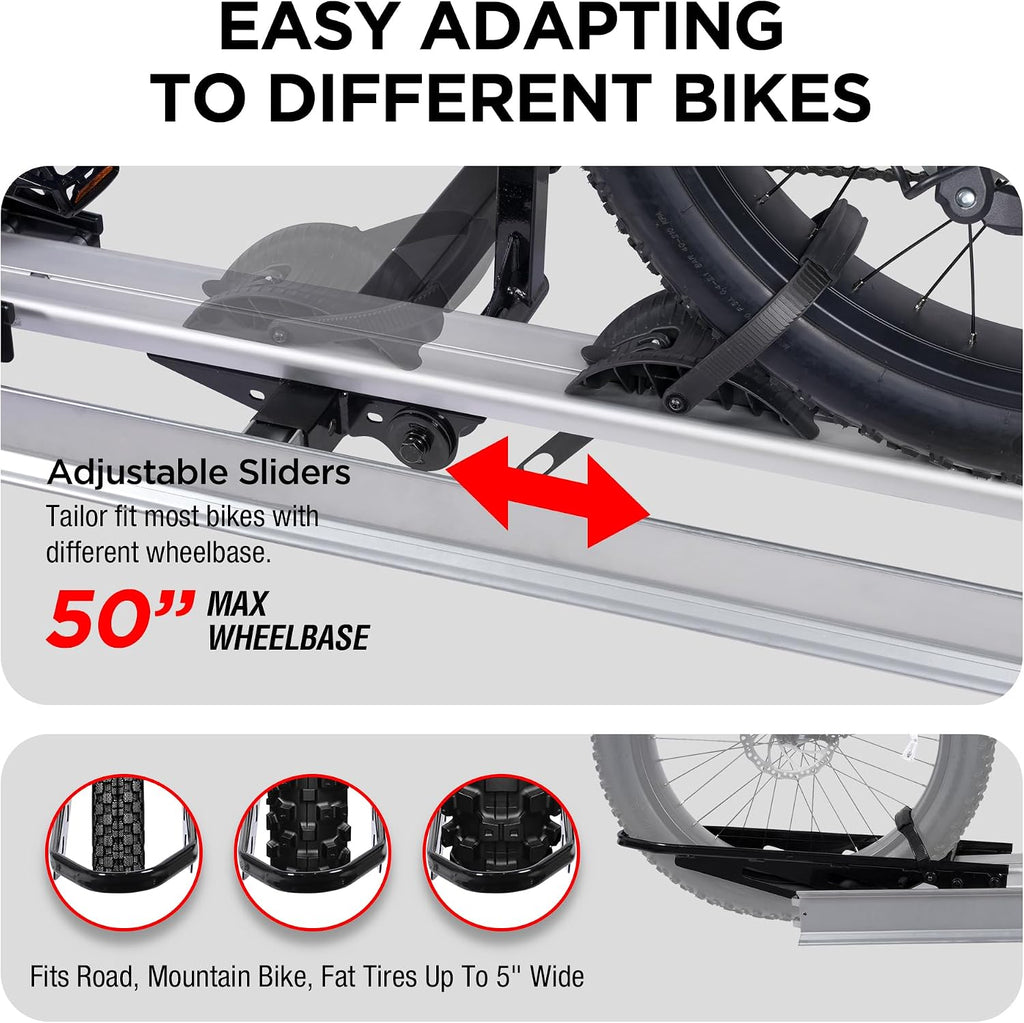 Young Hitch Single 1 Bike Rack with Ramp,100 lbs Capacity E-Bike Carrier Rack for Cars Trucks SUVs Minivans RV, Trailer, Mount Platform Style, Fits Up to 5'' Fat Tire Bicycle for 2 inch Receiver