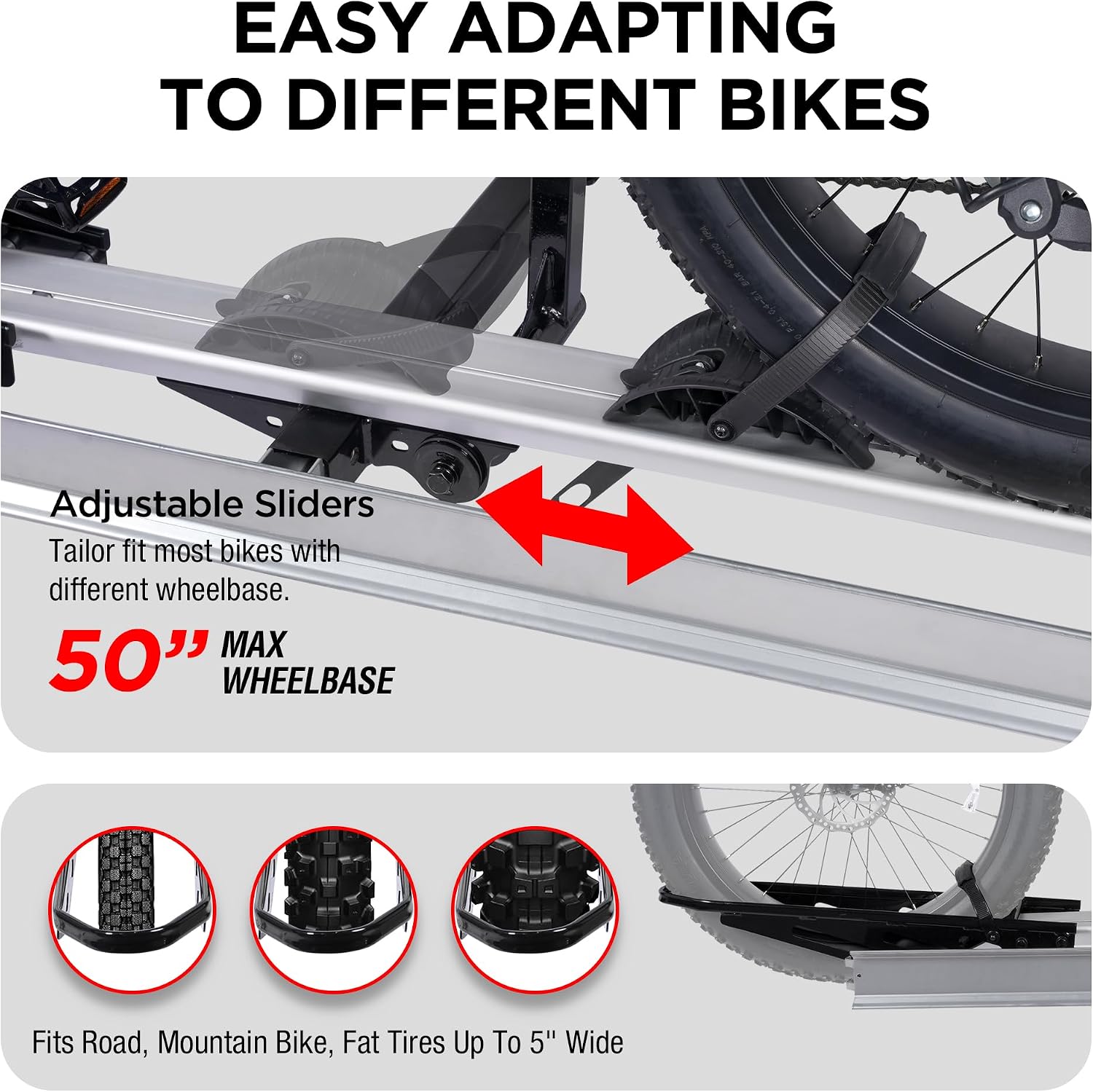 Young Hitch Single 1 Bike Rack with Ramp,100 lbs Capacity E-Bike Carrier Rack for Cars Trucks SUVs Minivans RV, Trailer, Mount Platform Style, Fits Up to 5'' Fat Tire Bicycle for 2 inch Receiver