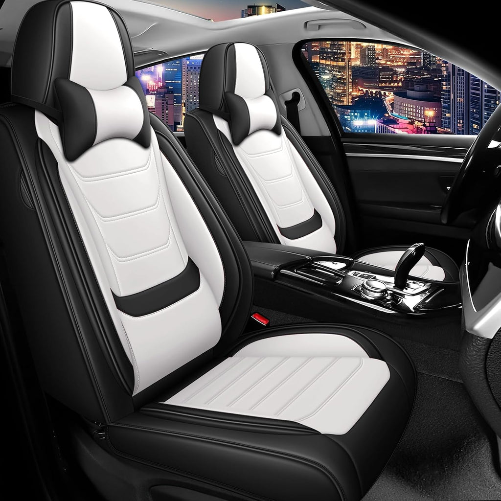 Car Seat Cover Full Set for Kia EV9 Seat Covers 2024-2025, Nappa Leather Waterproof Seat Covers for Cars, Airbag Compatible, Universal Automotive Seat Covers(Luxury Front Row/Black White)