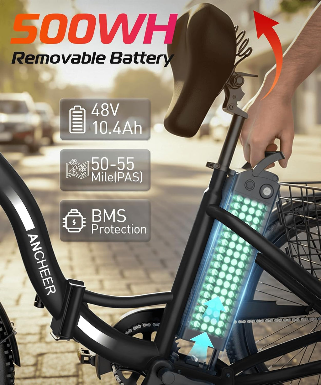 ANCHEER Electric Tricycle for Adults, Peak 600W Folding Electric Trike, 24' 499Wh Ebike for Seniors, 15.5MPH Electric Bike, Removable Battery, 3 Wheel, LCD, Rear Differential, Basket