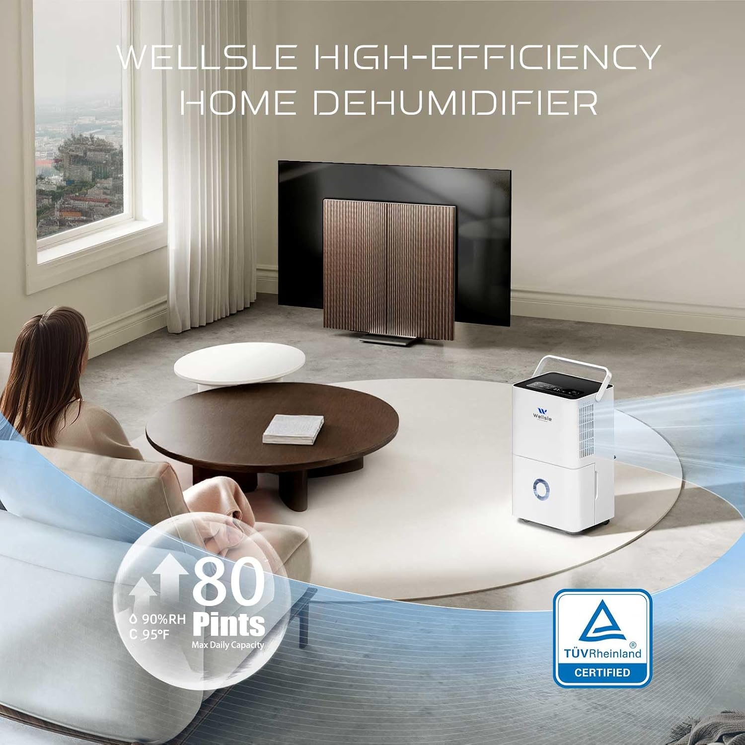 80 Pints 2025 Energy Star Dehumidifier for basement, Smart Humidity Adjustment with 1.32 Gal Water Tank and Drain Hose, Silent & Efficient for Home Bedroom Garage Large Room.