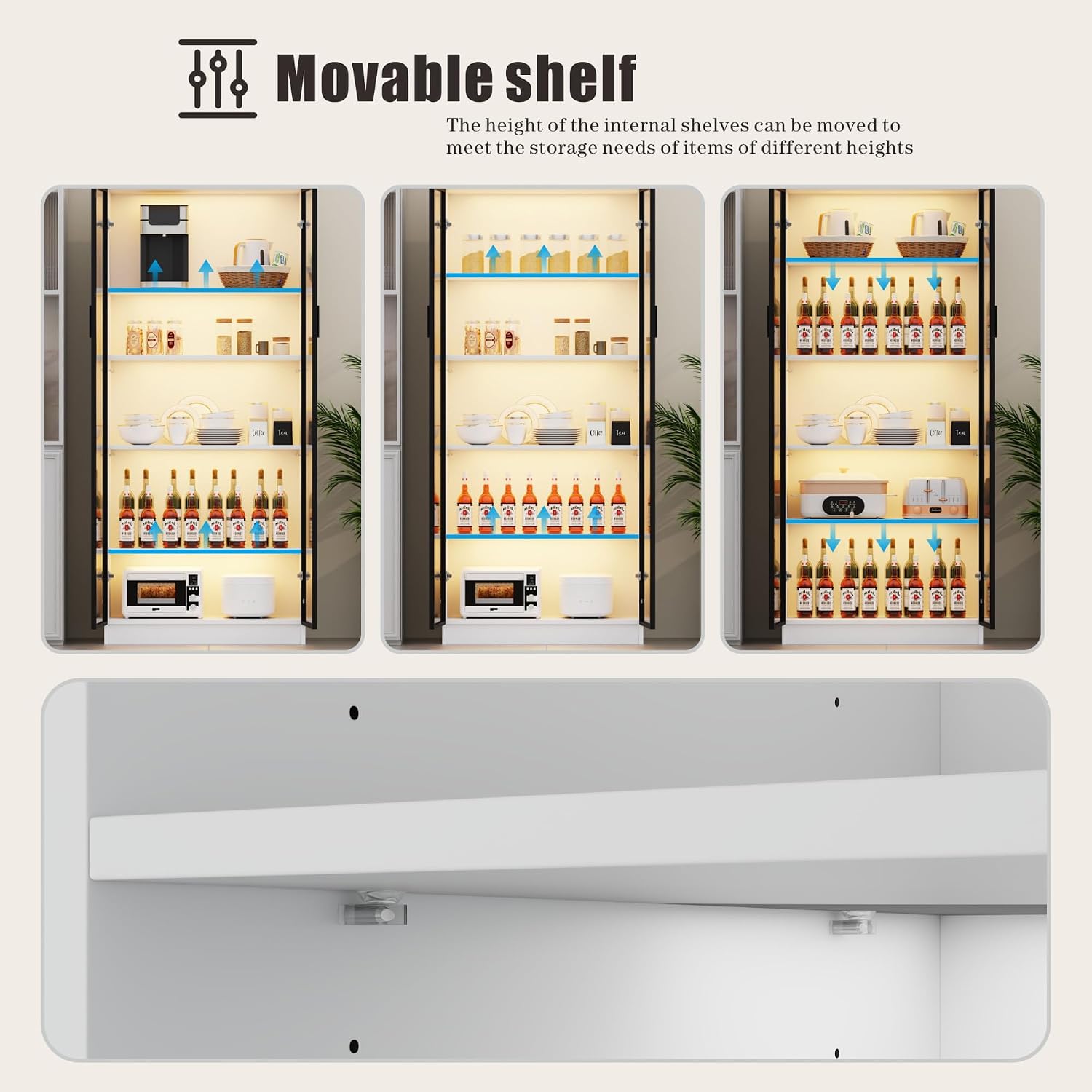 Dystler Display Cabinet with Doors and Adjustable Shelves, 65' Tall Bookcase with LED Lights/Human Sensor, 5 Tier Display Case for Collectibles Bedroom Living Room Office, White