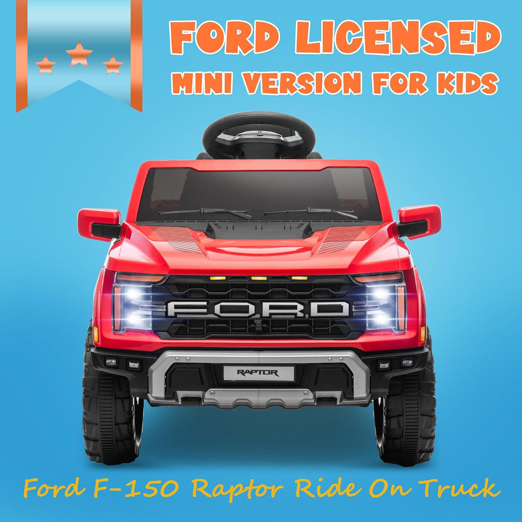 ENYOPRO 12V Licensed Ford Raptor Kids Ride On Truck, Electric Toy Car for Children w/Parent Remote Control, LED Lights, Bluetooth, Battery-Powered Ride On Car for Boys & Girls Ages 3 and Up, Red