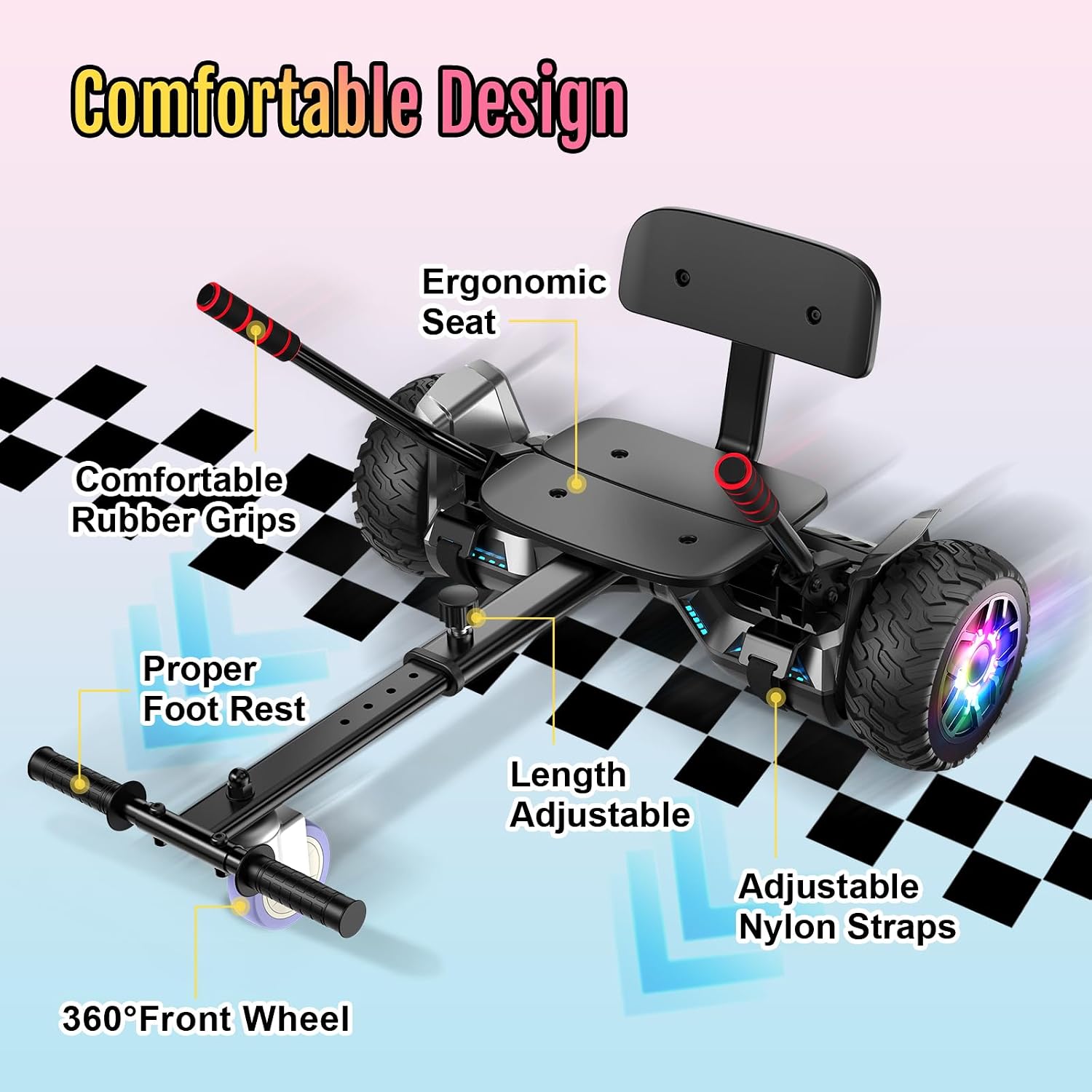 Scooter Seat Attachment, Scooter with Go Kart for Kids Boys Girls Adults, LED Lights, Bluetooth(Include Go-Kart)