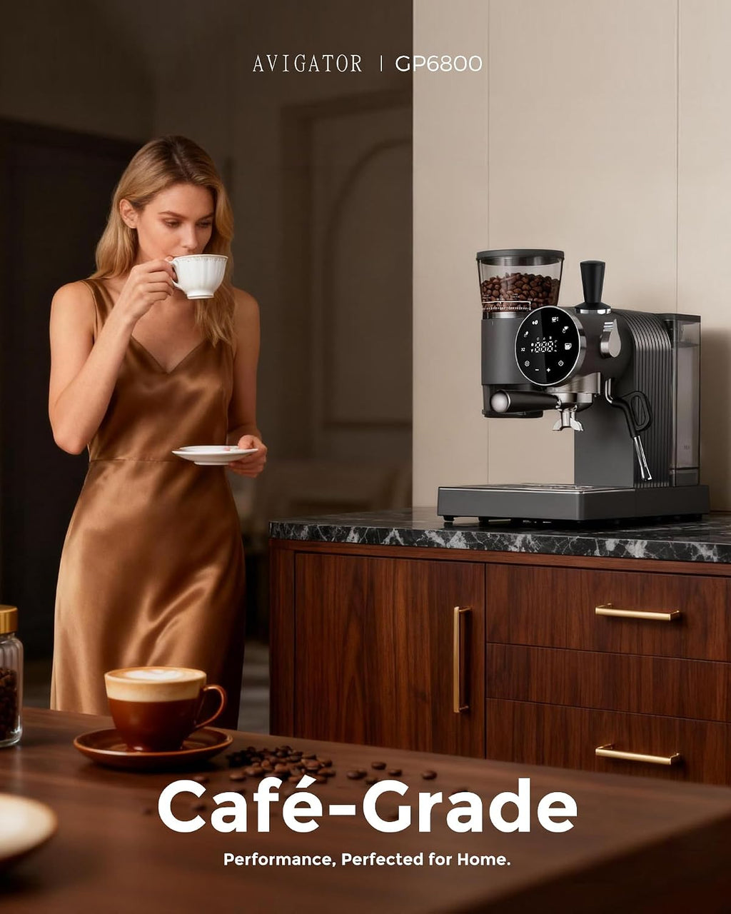 20 Bar Espresso Machine | LED Screen Touch Control | 6 Level Adjustable Grinder | Drip Coffee & Cold Brew, Milk Frother, Assisted Tamper & Built-In Accessory Storage Box | 50oz Tank
