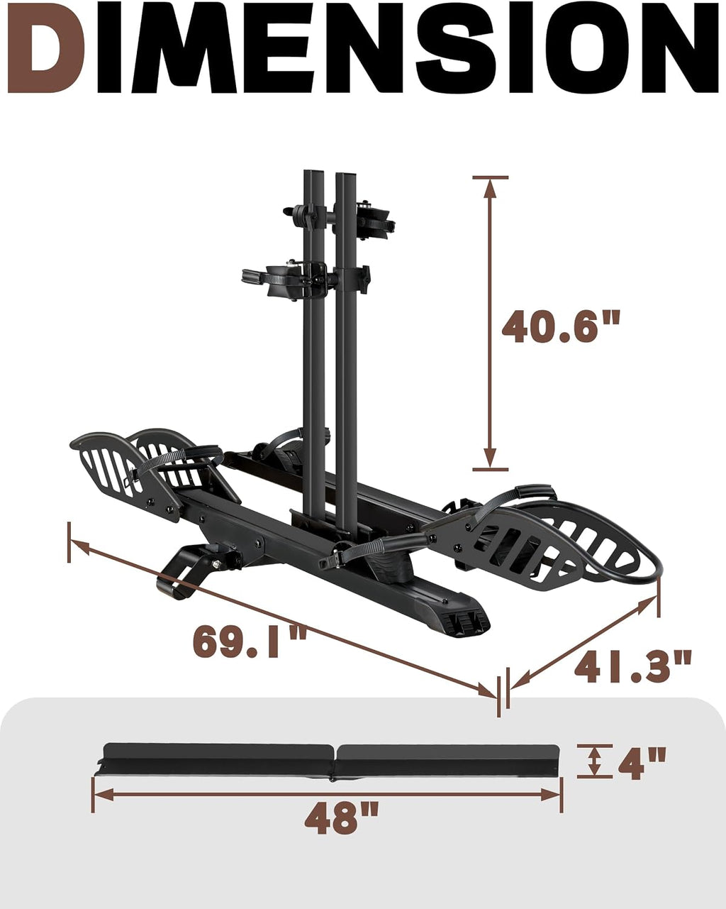 Young Electric E-Bike Rack with Ramp, Hitch 2 Bike Rack, 200 lbs Capacity Electric Bike Carrier, Foldable Platform Mount for Cars, Trucks, SUVs, Minivans, Up to 5-Inch Fat Tire for 2'' Receiver