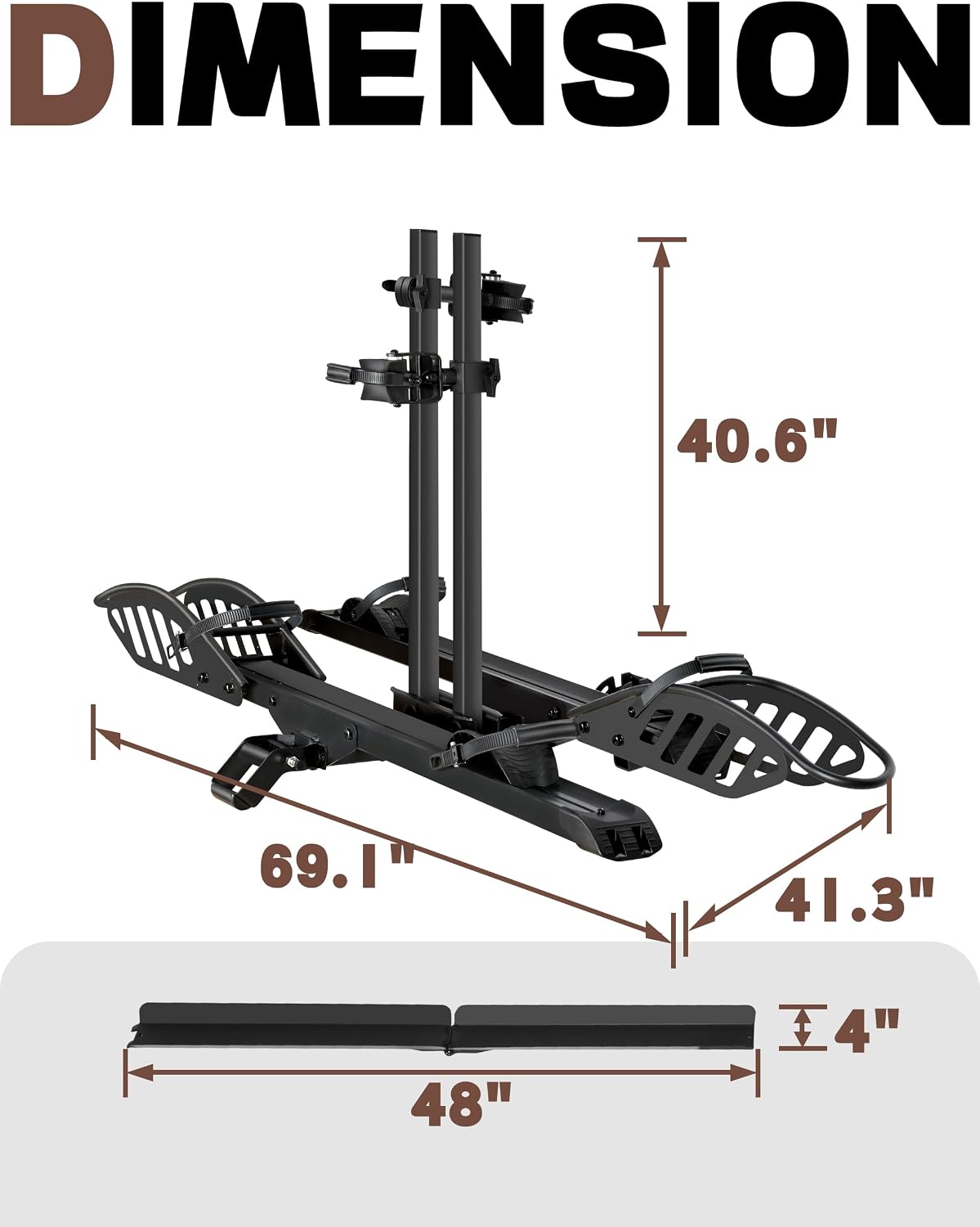 Young Electric E-Bike Rack with Ramp, Hitch 2 Bike Rack, 200 lbs Capacity Electric Bike Carrier, Foldable Platform Mount for Cars, Trucks, SUVs, Minivans, Up to 5-Inch Fat Tire for 2'' Receiver