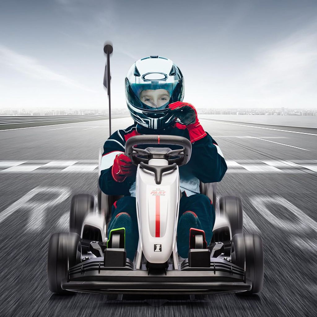 GarveeLife 24V Electric Drift Kart for Kids, Ride Car with Adjustable Seat & 8.5MPH Speed, EVA Silent Wheels, Parent-Safety Certified Ride-On Toy
