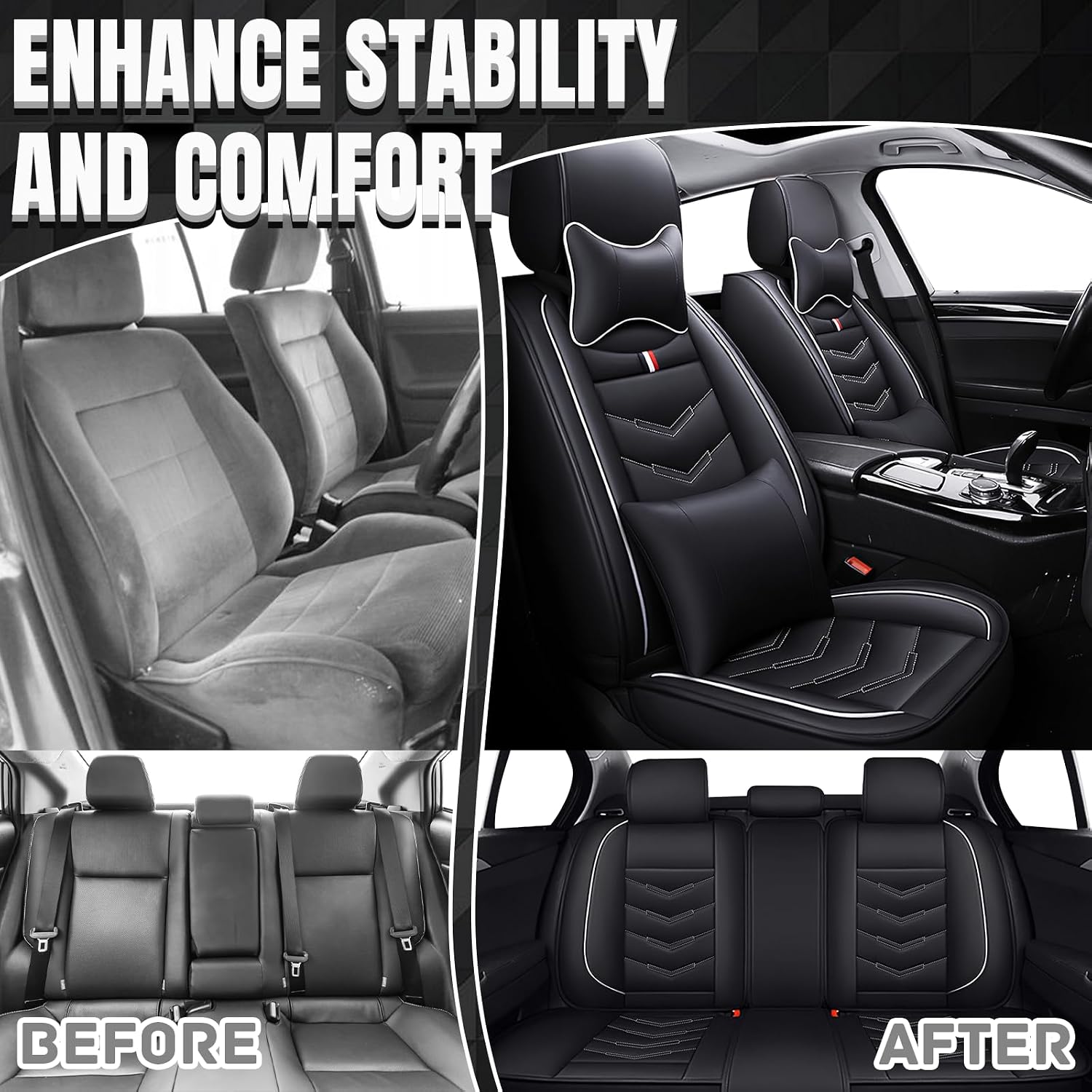 Car Seat Covers Fit for Chevy Traverse 2009-2025, Leather Seat Covers for Car, Waterproof Non-Slip Durable Car Seat Protector(5 Seats with Pillow,Black White)