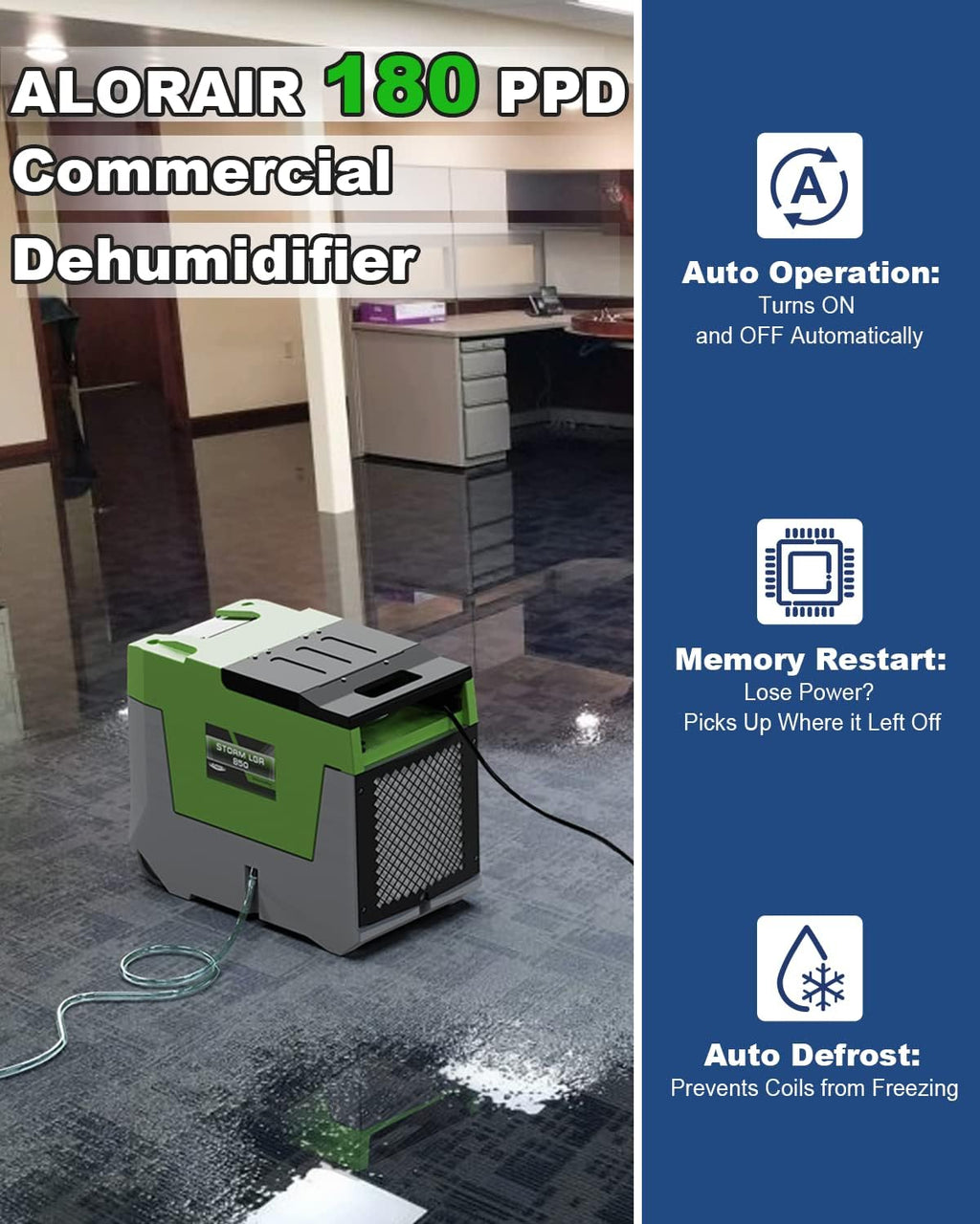 AlorAir 180 PPD Commercial Dehumidifier with Pump, 28 Gallons Heavy Duty Industrial Dehumidifiers Water Damage Restoration Dehumidifiers, Compact Design, for Homes Basements, Garages, and Crawl Space