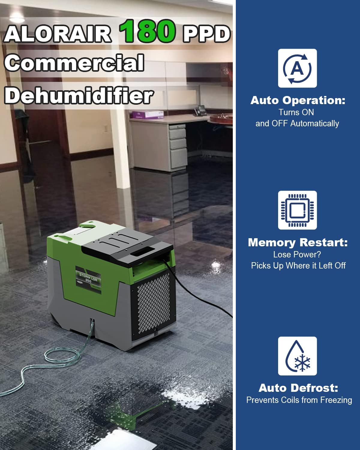 ALORAIR 180 PPD LGR Commercial Dehumidifier with Pump, 28 Gallons Heavy Duty Industrial Dehumidifiers Water Damage Restoration for Homes, Basements, Garages, Gym and Job Sites