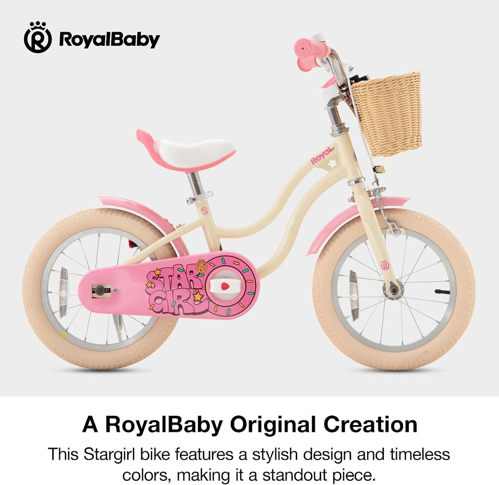 RoyalBaby Girls Bike, Stargirl EZ Kids Bike Balance and Pedal Bicycle with Basket and Dual Handbrake, 12 14 16 18 Inch Toddlers to Big Kids 3-8 Years, Multiple Colors
