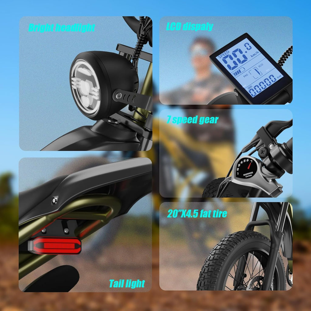 BIGNIU BG-S Electric Bike for Adults – 20'x4.5' Fat Tire, 1200W Motor, 48V 15Ah Battery, 7-Speed, Dual Disc Brakes for Off-Road and City Riding