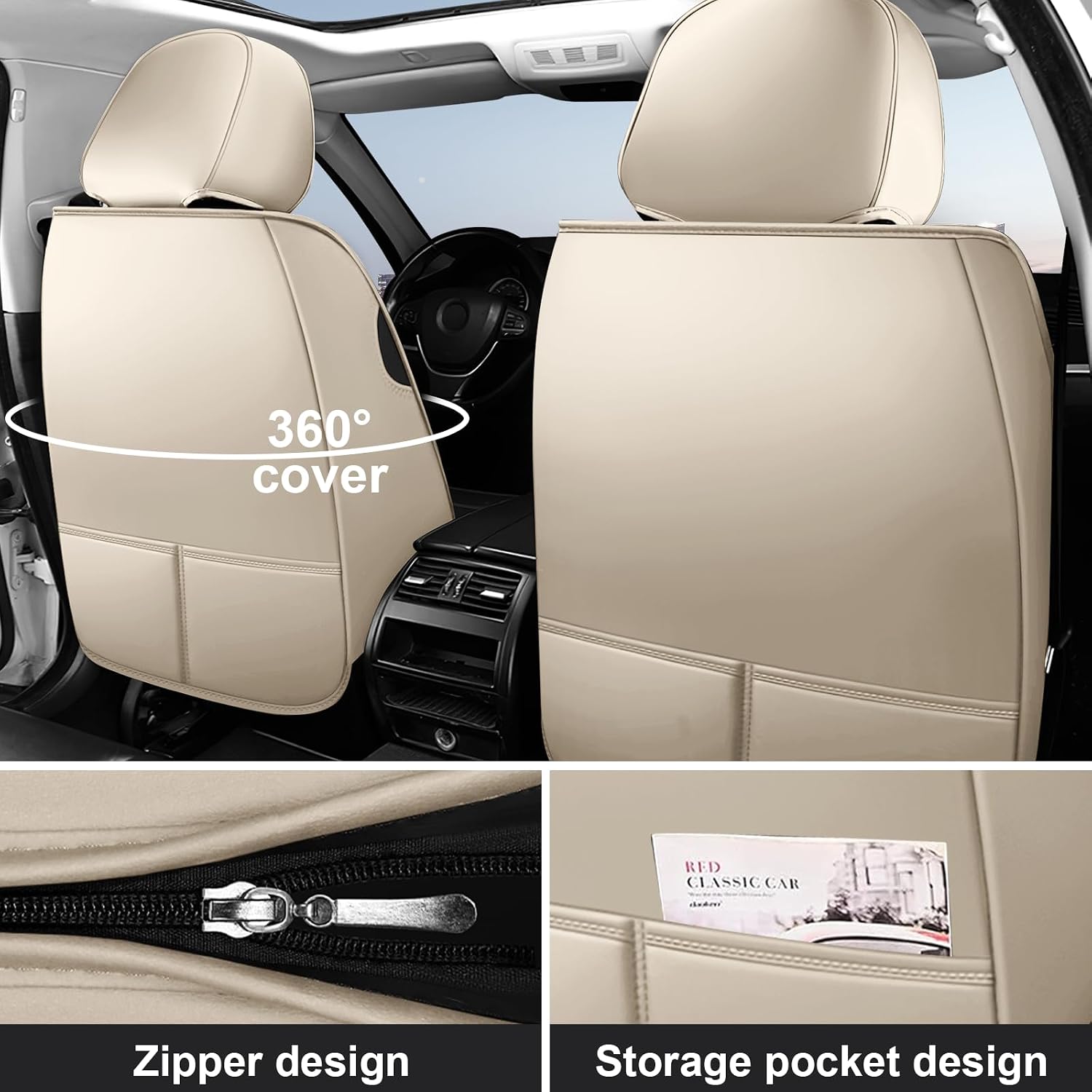 DHAEY Car Seat Covers for Buick Encore GX 2020-2026, Family Seat Covers, Nappa Leather, Wear-Resistant, Anti-Slip, Waterproof, 2PCS Front, Beige
