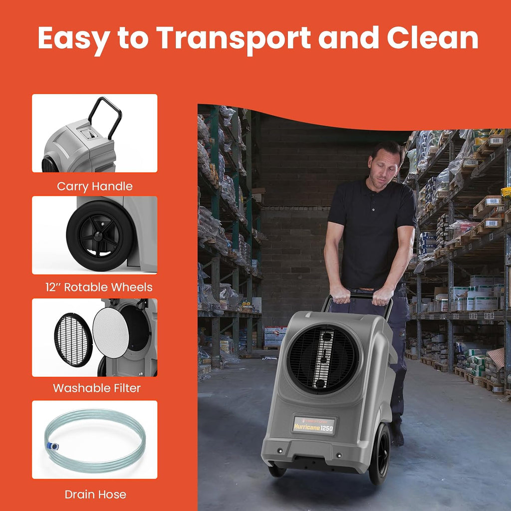 Abestorm 270 Pints Commercial Dehumidifiers with Pump, Portable Industrial Dehumidifier for Water Damage Restoration, Basements, Automatic Humidistat, Power-Off Memory,5 Years Limited Warranty