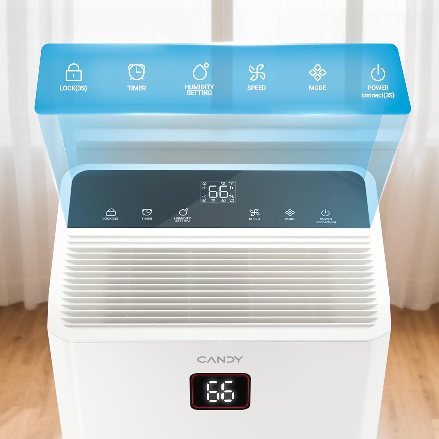 Candy 5500 Sq. Ft Dehumidifier for Basement, Max 100 Pint/Day Large Dehumidifiers for Home with Drain Hose, 1.45 Gallons Water Tank, Intelligent Humidity Reminder with Wifi & Alxea Control