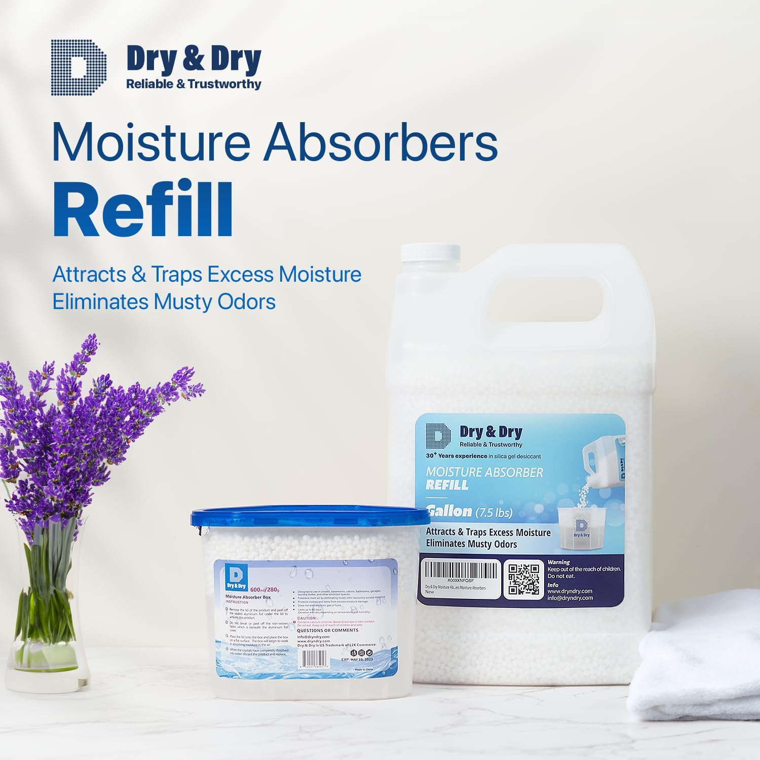 Dry & Dry Moisture Absorbers Refill Beads (64 LBS) - Home Basement Bedroom Small Dehumidifiers & Moisture Absorbers