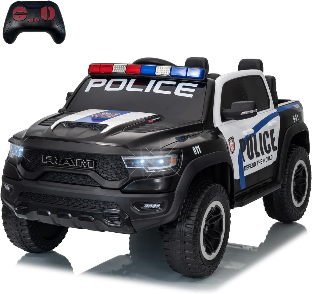 Garvee Ride On Car, Licensed RAM 12V Kids Ride On Police Car with Remote Control, Electric Pickup Truck for Toddlers, 3 Speeds, Spring Suspension, LED Lights & Parent Safety Lock