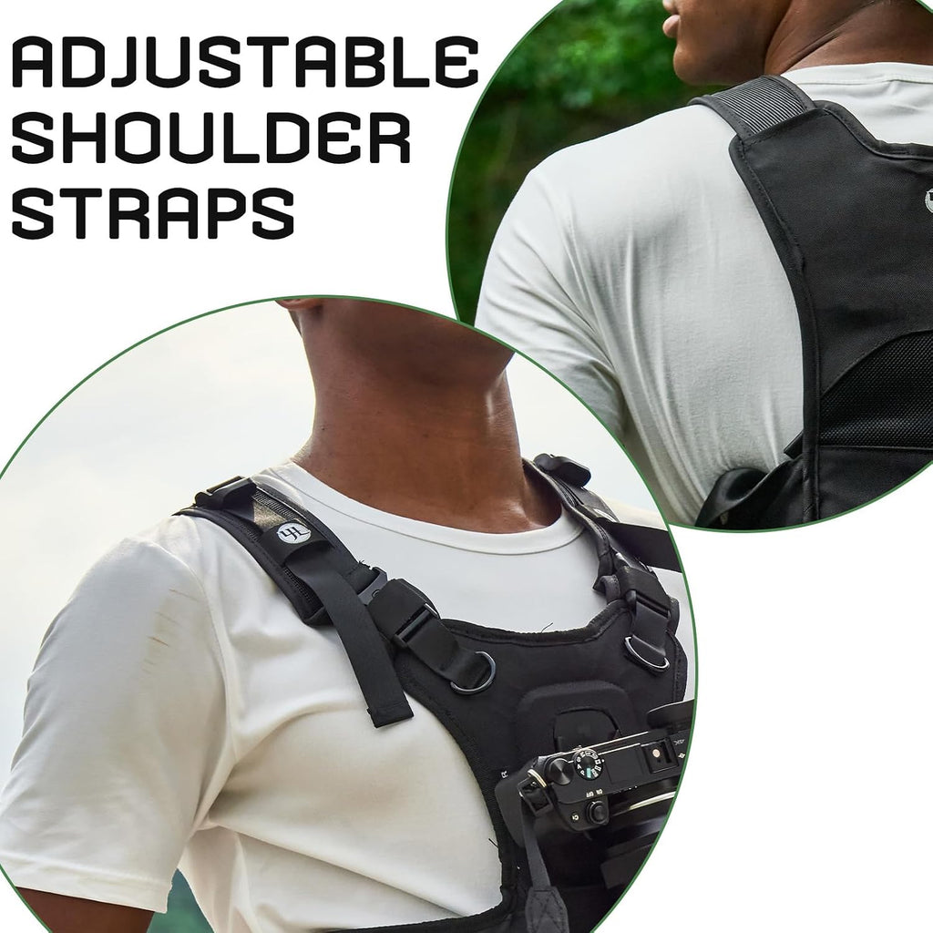 Camera Carrier Chest Harness J1 for One Camera,Camera Strap Harness for Photographers Hiking Climbing Wedding Travel,Camera Nylon Chest Straps for Photographers,Black