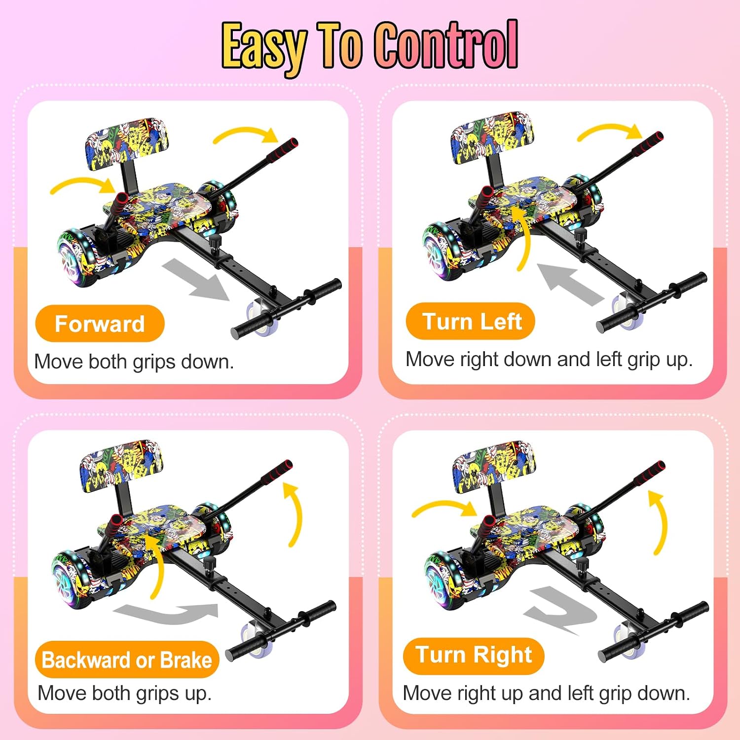 Scooter Seat Attachment, Scooter with Go Kart for Kids Boys Girls Adults, LED Lights, Bluetooth(Include Go-Kart)