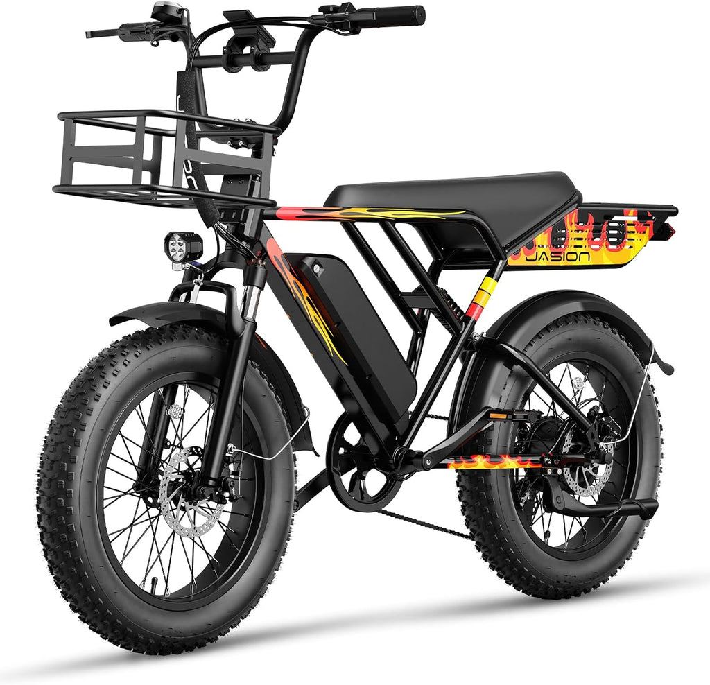 Jasion RetroVolt Electric Bike for Adults, 2000W Peak Motor- 30MPH Electric Dirt Bike, 48V 13AH Battery Mountain EBike, Max 70Miles Electric Motorcycle, 20'' X 4'' Fat Tire All-Terrain E-Bike