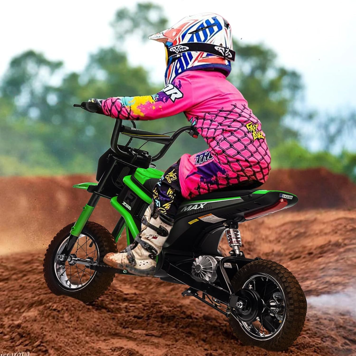 24V 350W Electric Dirt Bike for Kids – 3-Speed Modes, 14.29MPH Max Speed, ASTM-Certified Safe Motorcycle with Shockproof Suspension, Best Gift for Boys & Girls
