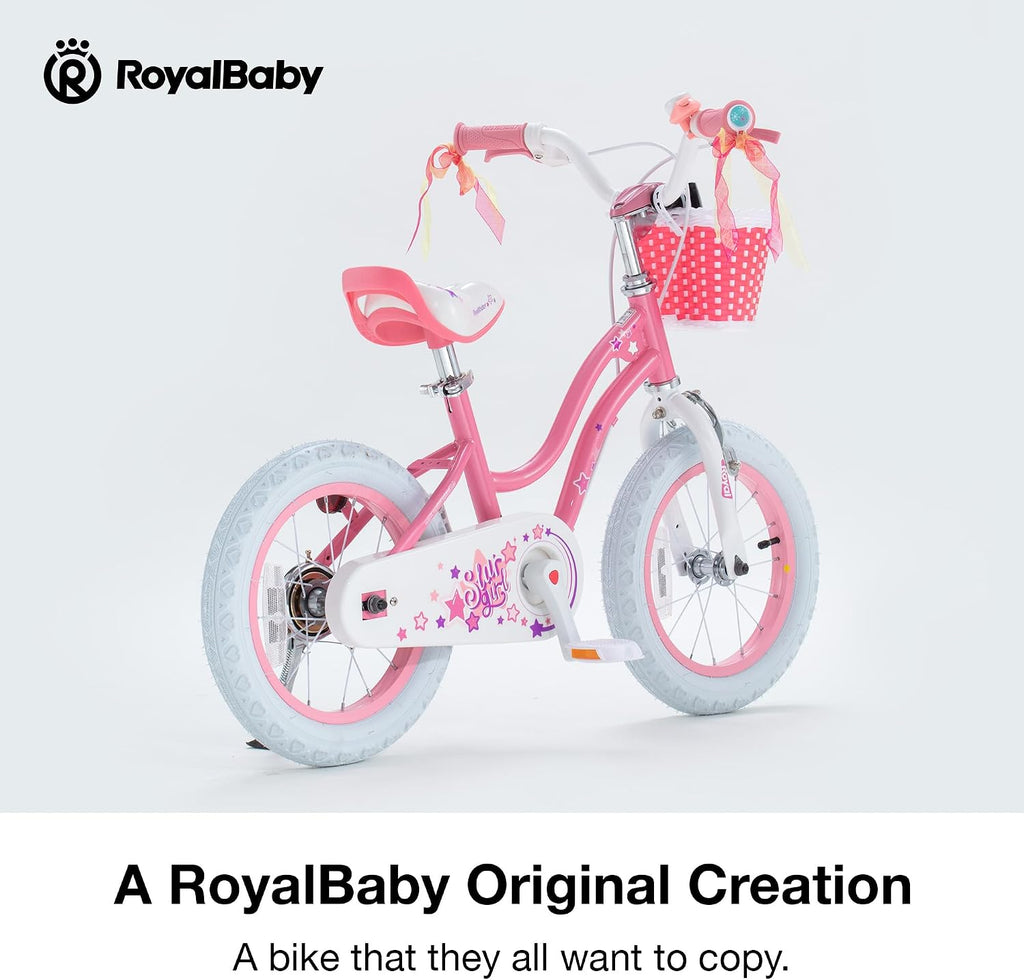 RoyalBaby Girls Bike, Stargirl EZ Kids Bike Balance and Pedal Bicycle with Basket and Dual Handbrake, 12 14 16 18 Inch Toddlers to Big Kids 3-8 Years, Multiple Colors