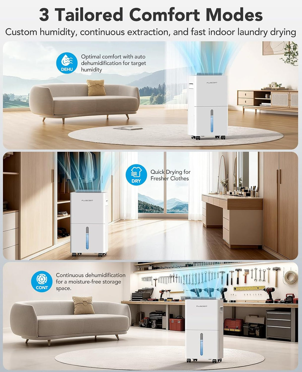 PLUSCENT 21 Pint Dehumidifier for Basement and Home, 1500 Sq Ft Portable Dehumidifier with Drain Hose, Quiet Smart Humidity Control for RV, Bedroom & Bathroom, Auto Defrost, 24H Timer