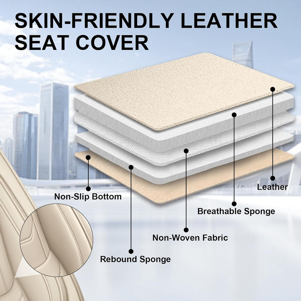 DHAEY Car Seat Covers for Buick Encore GX 2020-2026, Family Seat Covers, Nappa Leather, Wear-Resistant, Anti-Slip, Waterproof, 2PCS Front, Beige